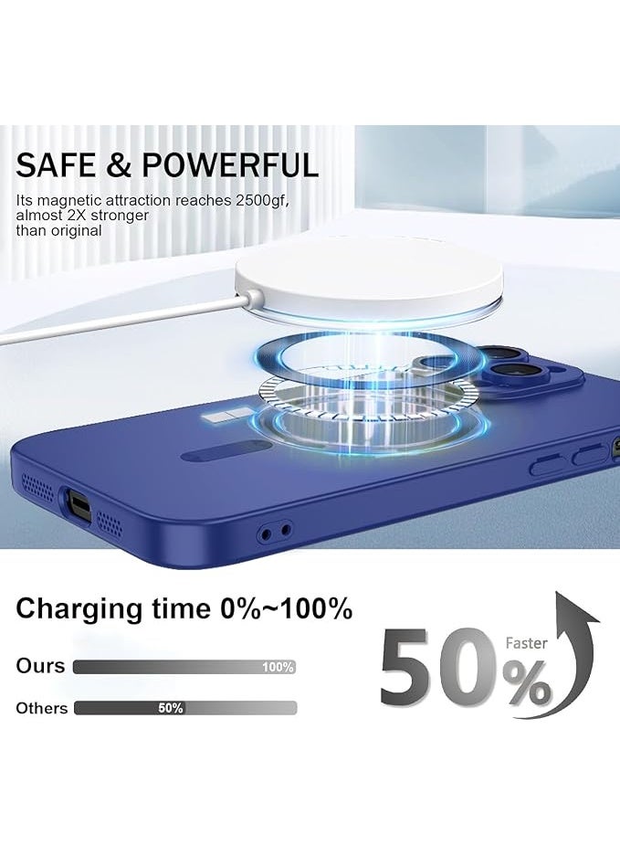 Compatible with Magnetic for iPhone 12 Pro Case [Compatible with MagSafe][Built-in Camera Lens Protector] Slim Soft Silicone Bumper Shockproof Metallic Luster Phone Case (Blue) - Image 2