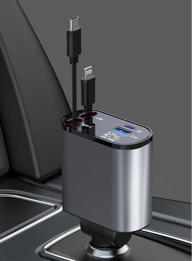 Retractable 4-in-1 Fast Car Charger with 60W Power Delivery - Image 1