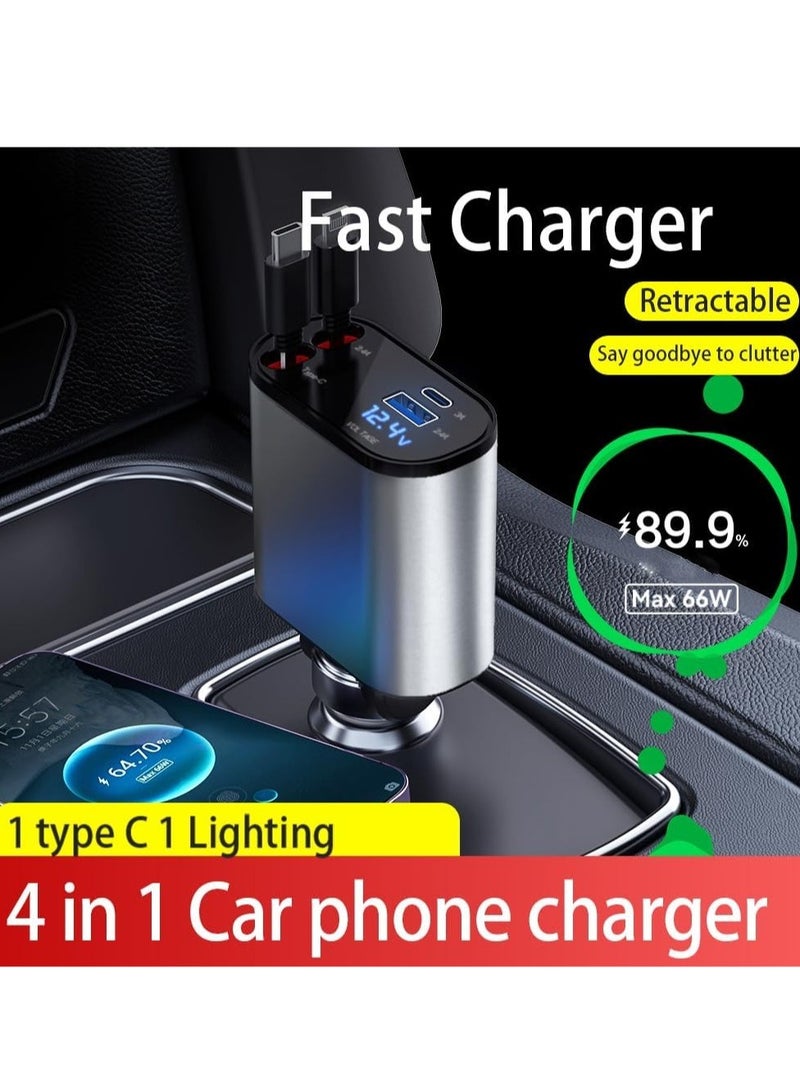 Retractable 4-in-1 Fast Car Charger with 60W Power Delivery - Image 2