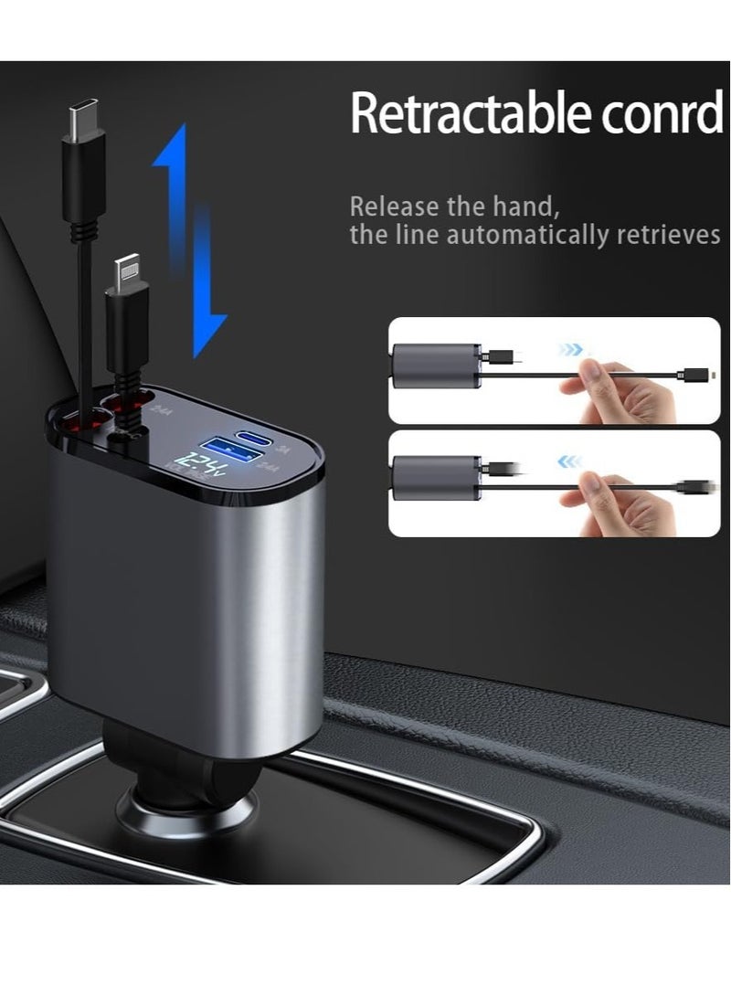 Retractable 4-in-1 Fast Car Charger with 60W Power Delivery - Image 3