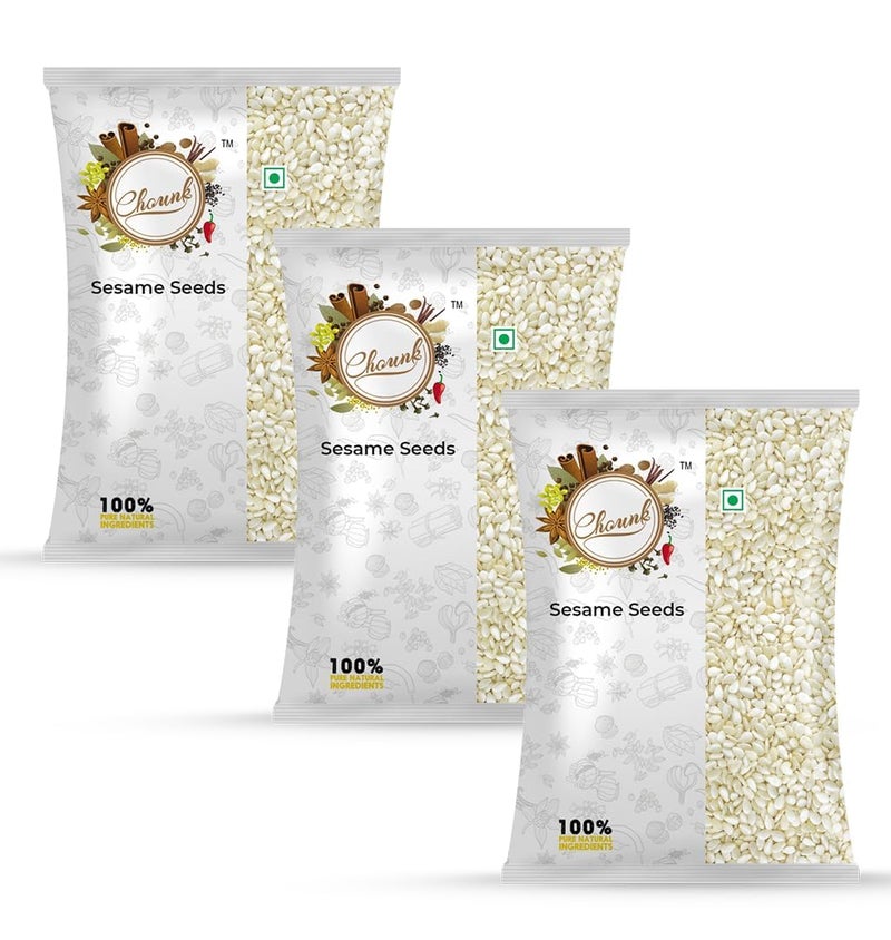 Chounk White Sesame Seeds | Clean and Natural White Til | Raw Natural Sesame Seeds for Eating | Everyday Essentials Indian Spices Safed Til | NON - GMO | Antioxidant Rich Sesame Seeds 300gm (100g X Pack of 3) - Image 1