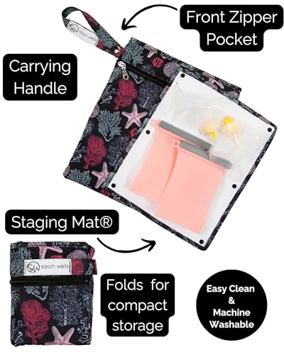 Sarah Wells Pumparoo Wet Dry Bag for Breast Pump Parts Compact Organizer with Waterproof Pocket Staging Mat Fridge Hack Machine Washable Pumping Accessory Ocean - Image 3