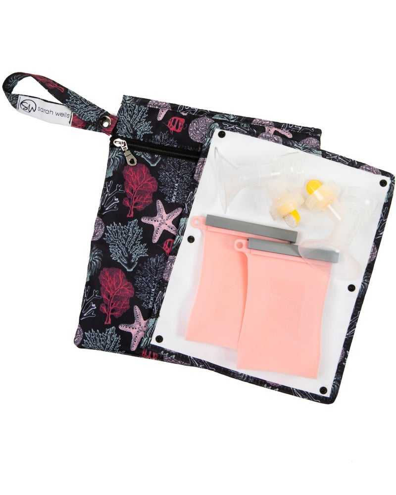 Sarah Wells Pumparoo Wet Dry Bag for Breast Pump Parts Compact Organizer with Waterproof Pocket Staging Mat Fridge Hack Machine Washable Pumping Accessory Ocean - Image 2