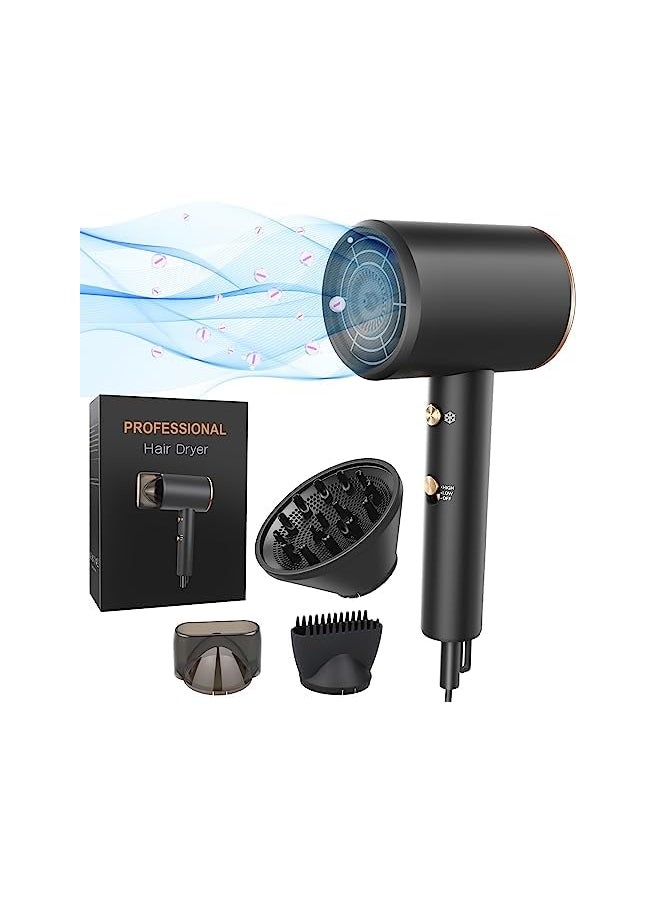 Oxsaytee - 2000W Ionic Hair Dryer Travel Hair Blow Dryer 317G Super Quiet Fast Drying Mini Small Hairdryer 2 Speeds 3 Heat Setting Strong Hair Dryer With Diffuser Nozzle Concentrator Comb - Image 1