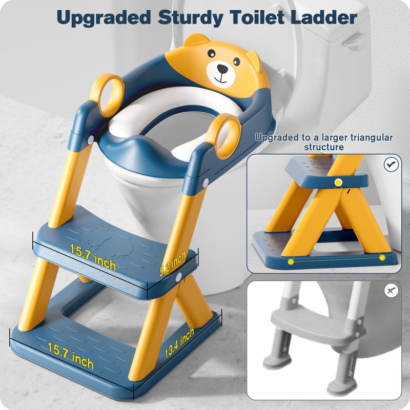 Rabb 1st Potty Training Seat, Upgrade Toddler Toilet Seat for Kids Boys Girls, 2 in 1 Potty Training Toilet, Splash Guard Anti-Slip Pad Step Stool(Blue-Yellow) - Image 3