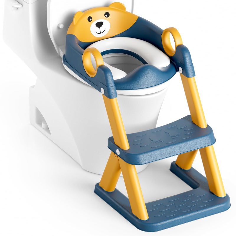 Rabb 1st Potty Training Seat, Upgrade Toddler Toilet Seat for Kids Boys Girls, 2 in 1 Potty Training Toilet, Splash Guard Anti-Slip Pad Step Stool(Blue-Yellow) - Image 1
