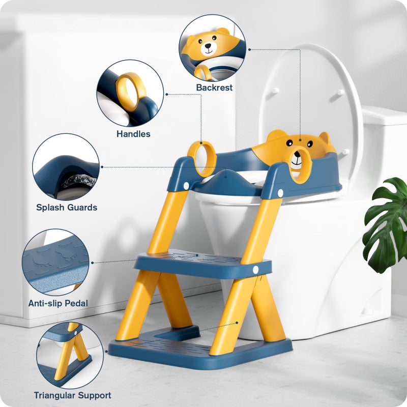 Rabb 1st Potty Training Seat, Upgrade Toddler Toilet Seat for Kids Boys Girls, 2 in 1 Potty Training Toilet, Splash Guard Anti-Slip Pad Step Stool(Blue-Yellow) - Image 2