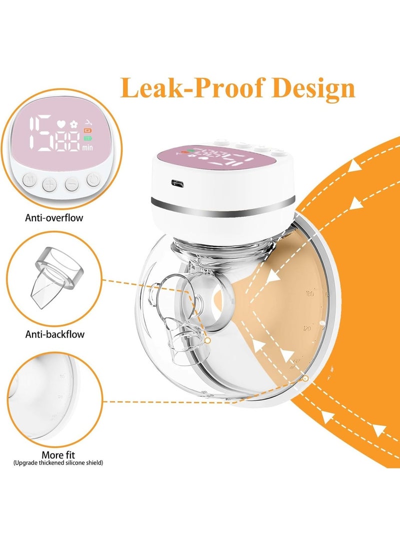 مضخة رضاعة كهربائية قابلة للارتداء بدون استخدام اليدين، منخفضة الضوضاء وخالية من الألم، عمر بطارية أطول وشاشة LED لاسلكية، 6 أونصة/180 مل، 3 أوضاع و9 مستويات شفط، أبيض-وردي - Image 3