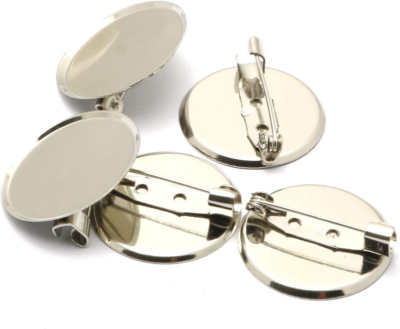 RuiLing 100pcs 2.5cm Silver Brooch Clasps Pin Disk Base Disc Blank Thicken Cabochon Trays for Badge DIY Jewelry Craft Making Decoration Accessories - Image 1