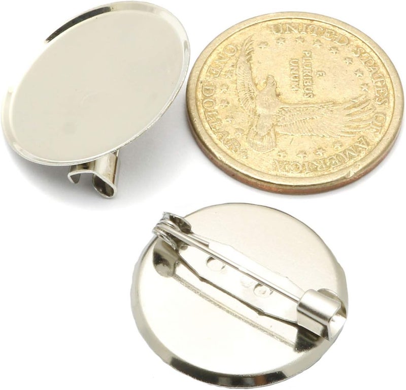 RuiLing 100pcs 2.5cm Silver Brooch Clasps Pin Disk Base Disc Blank Thicken Cabochon Trays for Badge DIY Jewelry Craft Making Decoration Accessories - Image 2