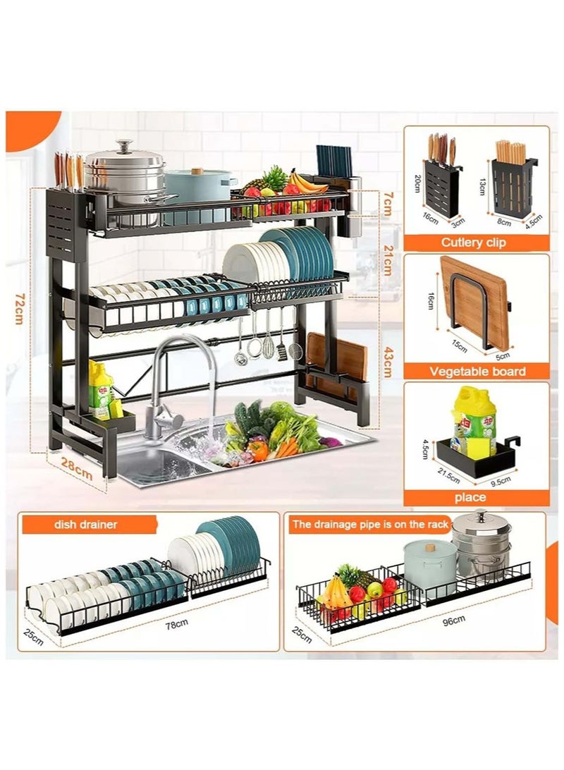 BLOOMING TIME Large-Capacity Kitchen Sink Top Utensil/Cutlery Drain Rack, Cutting Board Rack, Chopstick Basket, Bowl and Dish Storage Rack, Retractable Double-Layer Drain Rack - Image 4