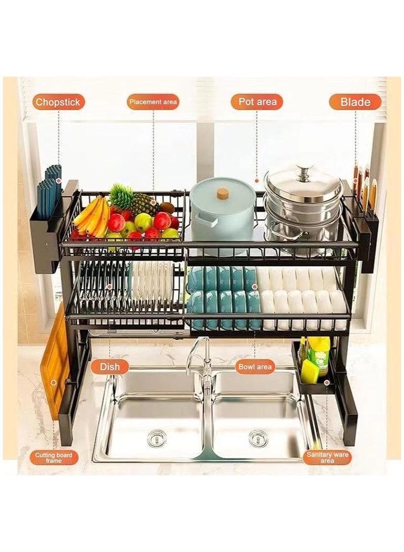 BLOOMING TIME Large-Capacity Kitchen Sink Top Utensil/Cutlery Drain Rack, Cutting Board Rack, Chopstick Basket, Bowl and Dish Storage Rack, Retractable Double-Layer Drain Rack - Image 5