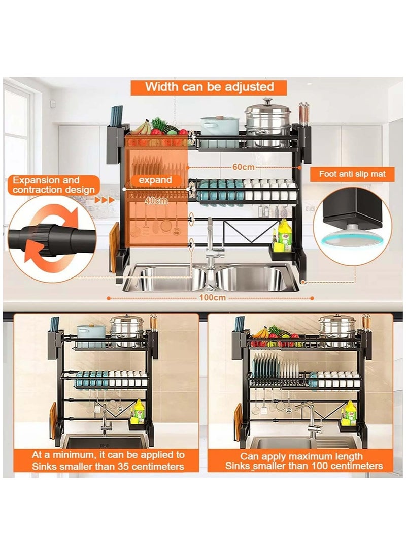 BLOOMING TIME Large-Capacity Kitchen Sink Top Utensil/Cutlery Drain Rack, Cutting Board Rack, Chopstick Basket, Bowl and Dish Storage Rack, Retractable Double-Layer Drain Rack - Image 2