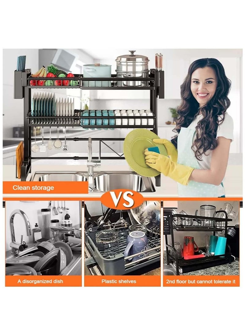 BLOOMING TIME Large-Capacity Kitchen Sink Top Utensil/Cutlery Drain Rack, Cutting Board Rack, Chopstick Basket, Bowl and Dish Storage Rack, Retractable Double-Layer Drain Rack - Image 3