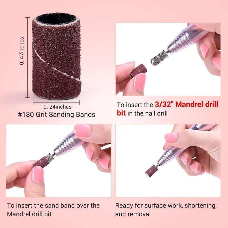 MelodySusie 100 Pcs Professional Sanding Bands Nail Manicure 180 Grit File Sand Piece Set For Nail Drill Bits - Image 3