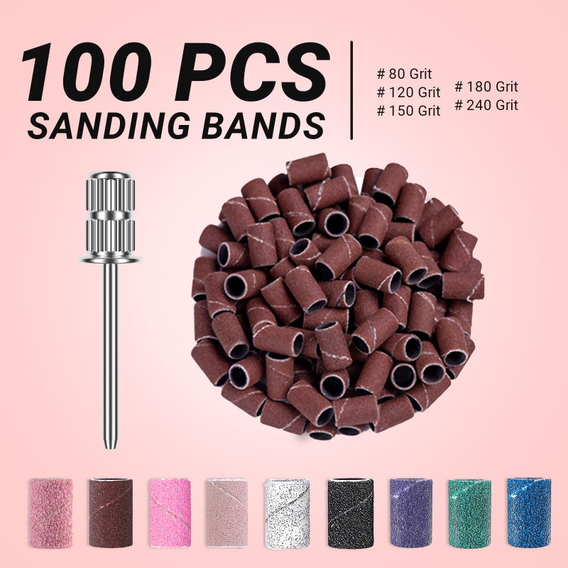 MelodySusie 100 Pcs Professional Sanding Bands Nail Manicure 180 Grit File Sand Piece Set For Nail Drill Bits - Image 2