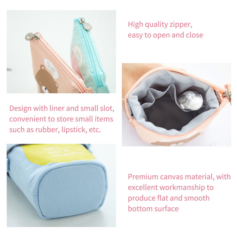 Cute Pencil Case: Grey Cat, Big Capacity, 2 Side Handles - Height Adjustable Standing Pencil Case for Kindergarten Primary Middle School Students Adults - Image 2