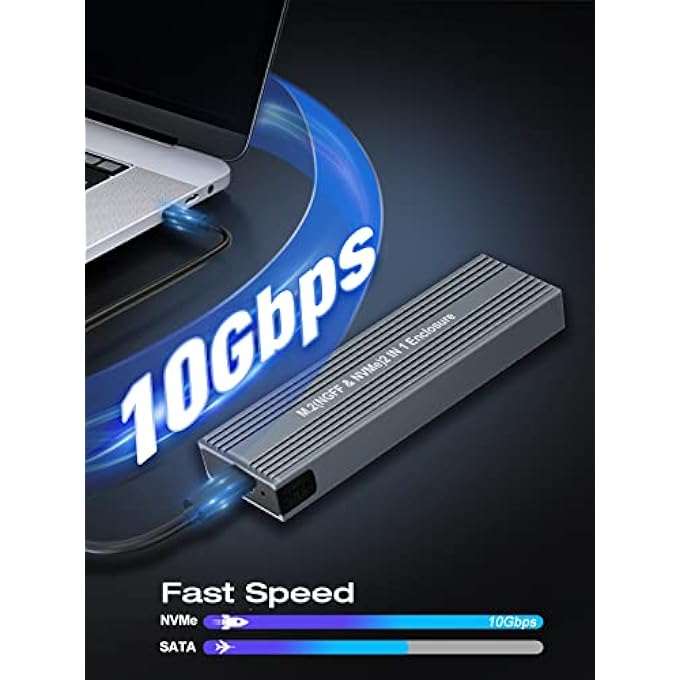 rayihni VCOM M.2 NVME SATA SSD ENCLOSURE ADAPTER, USB 3.1 GEN 2 TO 10 GBPS NVME, 6GBPS SATA NGFF, HARD DRIVE ENCLOSURE READER FOR PCIE NVME M-KEY(B+M KEY) 2230/2242/2260/2280, SUPPORT UASP, TRIM, TOOL-FREE - Image 2