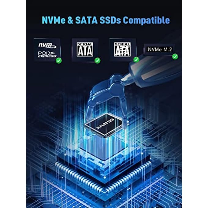 rayihni VCOM M.2 NVME SATA SSD ENCLOSURE ADAPTER, USB 3.1 GEN 2 TO 10 GBPS NVME, 6GBPS SATA NGFF, HARD DRIVE ENCLOSURE READER FOR PCIE NVME M-KEY(B+M KEY) 2230/2242/2260/2280, SUPPORT UASP, TRIM, TOOL-FREE - Image 3