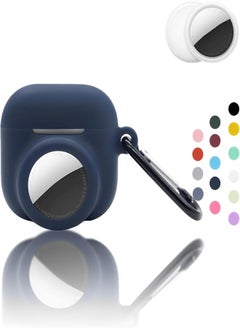 2 in 1 Silicone Case Compatible with AirPod 4 and AirTag, Shockproof Protective Case Cover with Keychain for AirPods 4th Generation (Blue)
