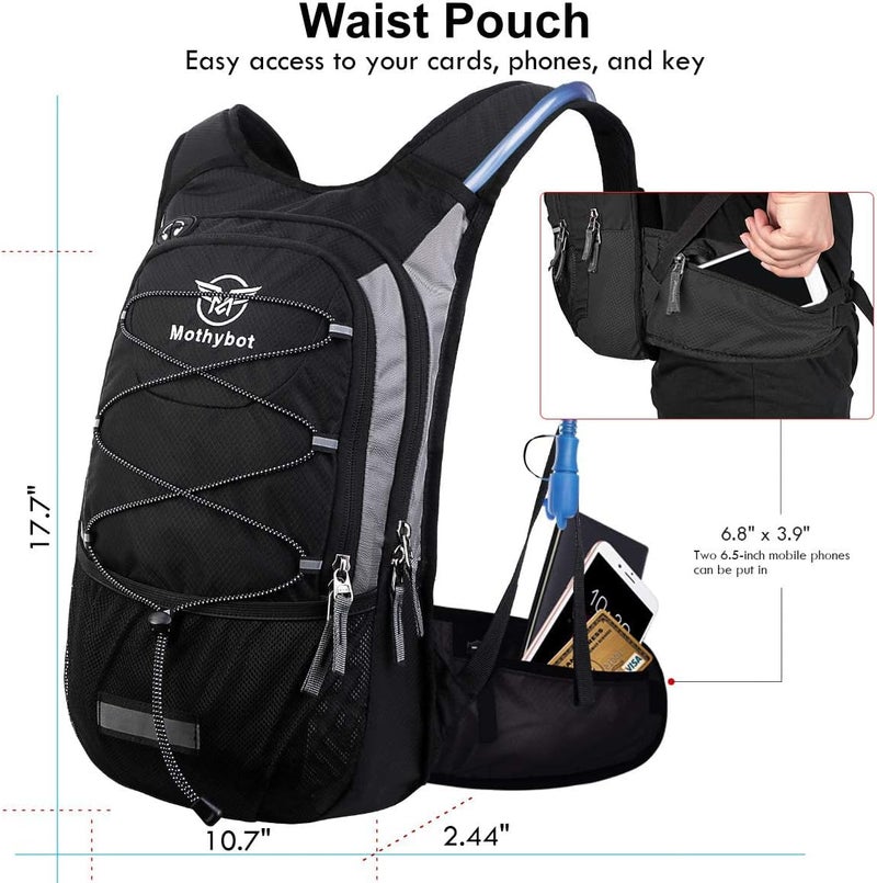 Mothybot Hydration Pack, Insulated Hydration Backpack with 2L BPA Free Water Bladder and Storage, Hiking Backpack for Men, Women, Kids for Running, Cycling, Camping - Keep Liquid Cool up to 5 Hours - Image 2