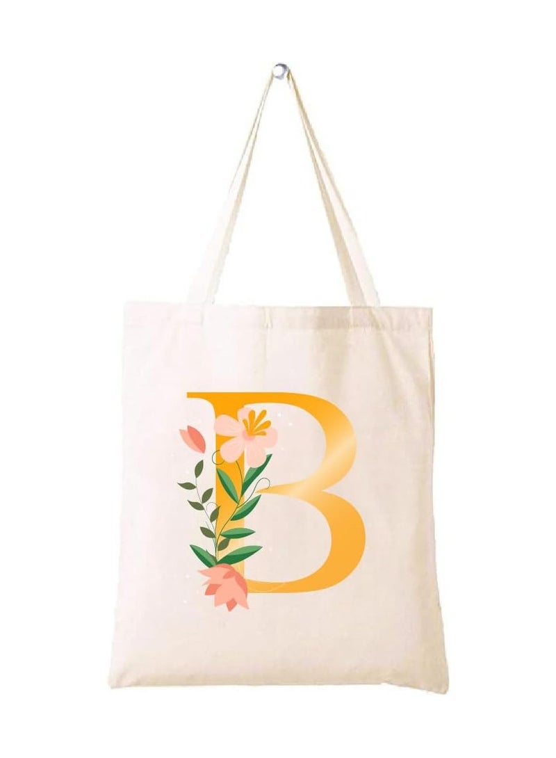 PRINTSHOP4ME Initial Letters Printed Canvas Cotton Tote Bag For Women-Party Gift Idea And Cotton Gift Bag,Reusable Bag - Image 1