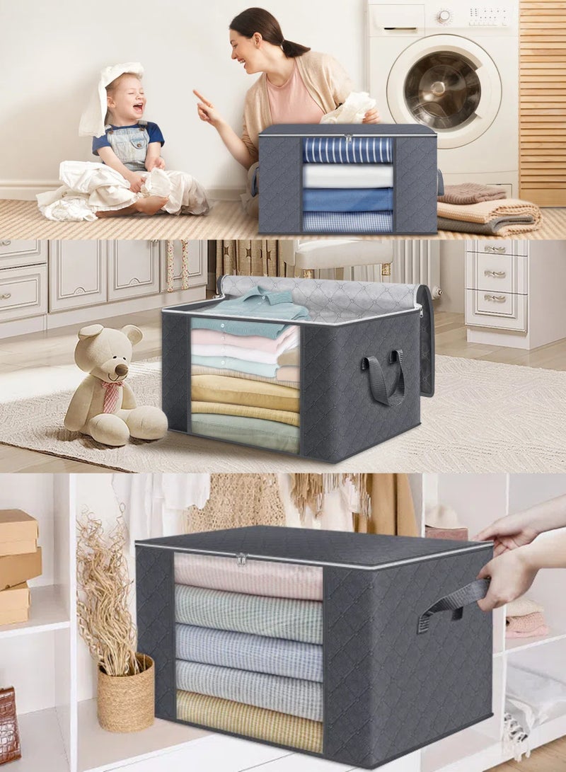 3 packs, thickened large capacity moisture-proof folding storage box, durable and space-saving, transparent window storage bag with handles, quilts, clothes sorting fabric moving and packing large bag - Image 1