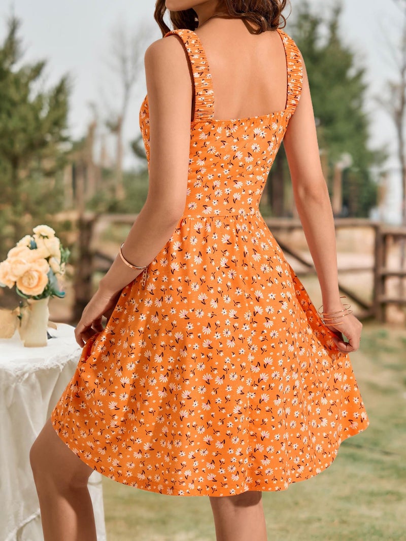 HUHOT Tropical Sun Cute Summer Wedding Guest Boho Milkmaid Dresses for Women 2025 Casual Spring Vacation Trendy - Image 4