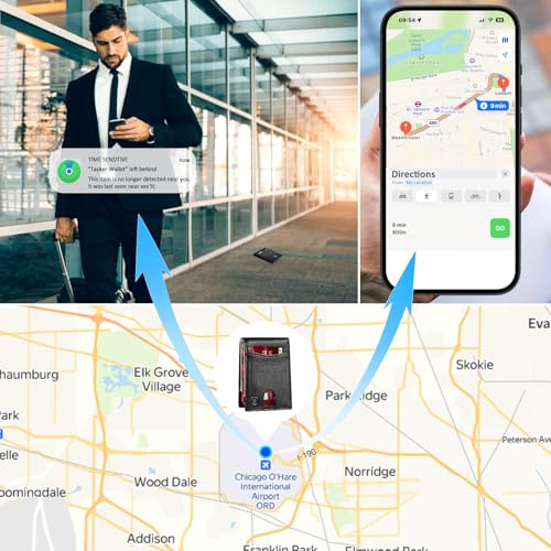 SMARTLB محفظة SMART LB للرجال مع جهاز تتبع، جهاز العثور على المحفظة القابل لإعادة الشحن، يعمل مع تطبيق Apple Find My أو Bseek، تصميم رفيع، محدد العناصر الذكية (IOS أو Android) (أسود، أبل) - Image 3