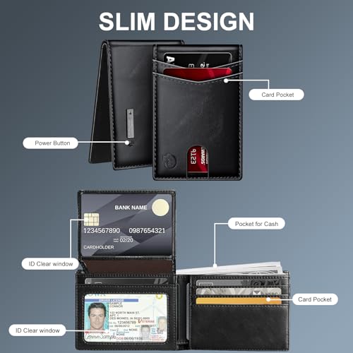 SMARTLB محفظة SMART LB للرجال مع جهاز تتبع، جهاز العثور على المحفظة القابل لإعادة الشحن، يعمل مع تطبيق Apple Find My أو Bseek، تصميم رفيع، محدد العناصر الذكية (IOS أو Android) (أسود، أبل) - Image 4