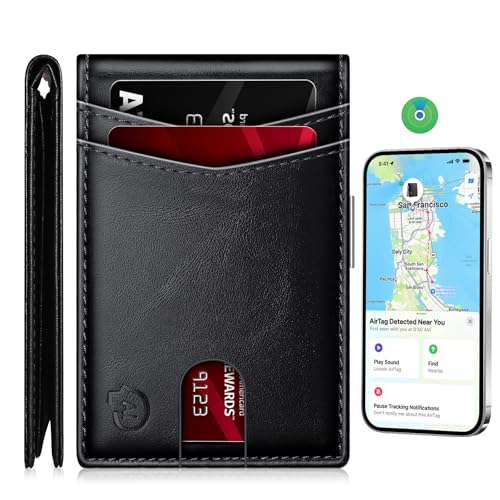 SMARTLB محفظة SMART LB للرجال مع جهاز تتبع، جهاز العثور على المحفظة القابل لإعادة الشحن، يعمل مع تطبيق Apple Find My أو Bseek، تصميم رفيع، محدد العناصر الذكية (IOS أو Android) (أسود، أبل) - Image 1