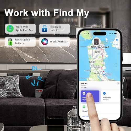 SMARTLB محفظة SMART LB للرجال مع جهاز تتبع، جهاز العثور على المحفظة القابل لإعادة الشحن، يعمل مع تطبيق Apple Find My أو Bseek، تصميم رفيع، محدد العناصر الذكية (IOS أو Android) (أسود، أبل) - Image 2