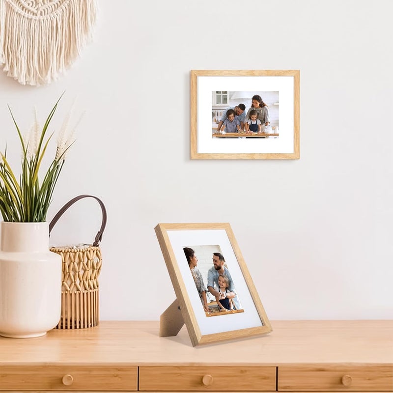 ATOBART 4PK 8x10 Picture Frame with Mat, Solid Oak Wood, 8x10 Frame Matted to 5x7, Natural Wood Frame for Wall Mounting and Tabletop Display - Image 2