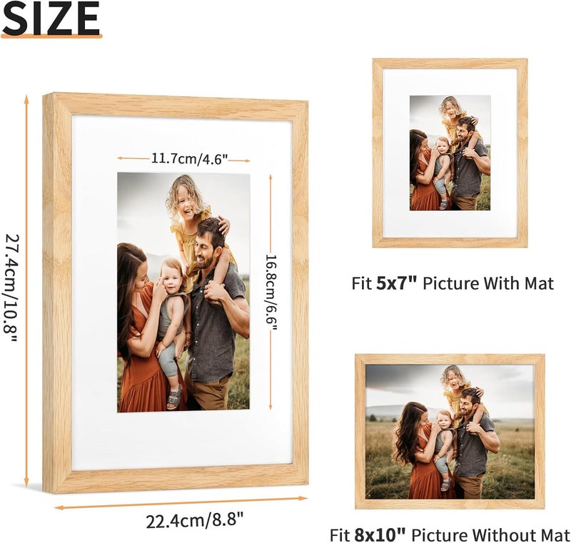 ATOBART 4PK 8x10 Picture Frame with Mat, Solid Oak Wood, 8x10 Frame Matted to 5x7, Natural Wood Frame for Wall Mounting and Tabletop Display - Image 4