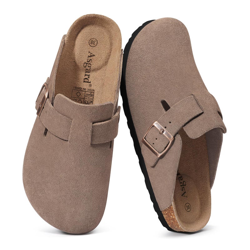 Asgard Genuine Suede Clogs for Women Men Leather Mules Arch Support Potato Shoes with Comfort Cork Footbed Mocha 42 - Image 1
