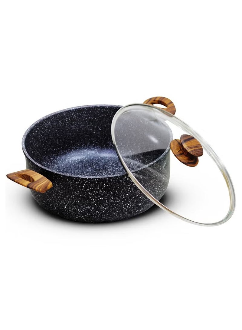 Sweet Home Marble Casserole (24cm) Non Stick Pan with Lid, PFOA-Free Granite Coating Cookware Sauce Pot for Cooking Compatible with All Stovetops PFOA Free (Black) - Image 1