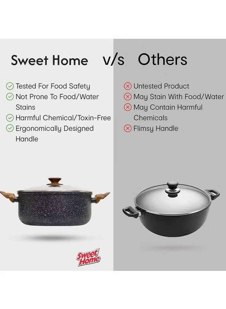 Sweet Home Marble Casserole (24cm) Non Stick Pan with Lid, PFOA-Free Granite Coating Cookware Sauce Pot for Cooking Compatible with All Stovetops PFOA Free (Black) - Image 5