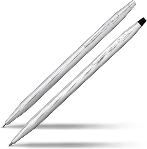 Cross Classic Century Refillable Pen Pencil Gift Set Presented in a Luxury Gift Box Medium Point Black Ink Lustrous Chrome - Image 1