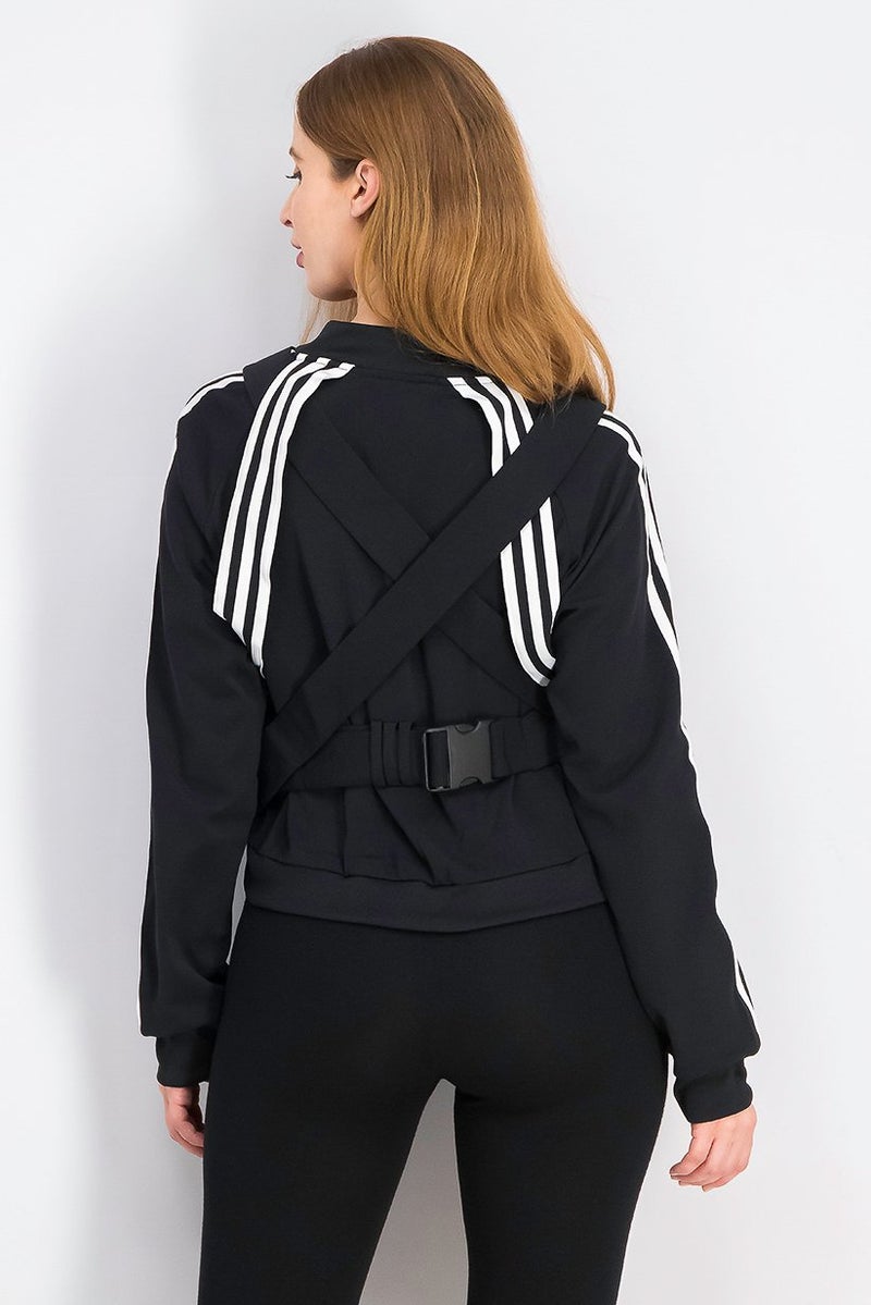 adidas Originals Women Sportswear Fit Textured Long Sleeve Track Jacket, Black  - Image 3