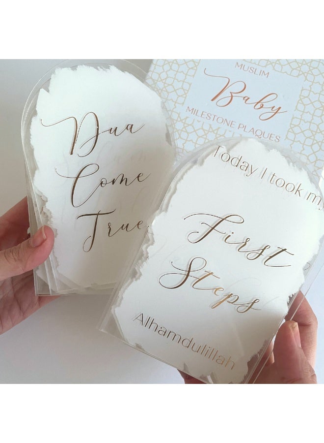 Peacock Supplies Muslim Baby Milestone Acrylic Plaques White And Gold - Image 1