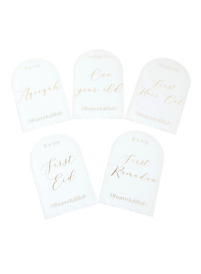 Peacock Supplies Muslim Baby Milestone Acrylic Plaques White And Gold - Image 2
