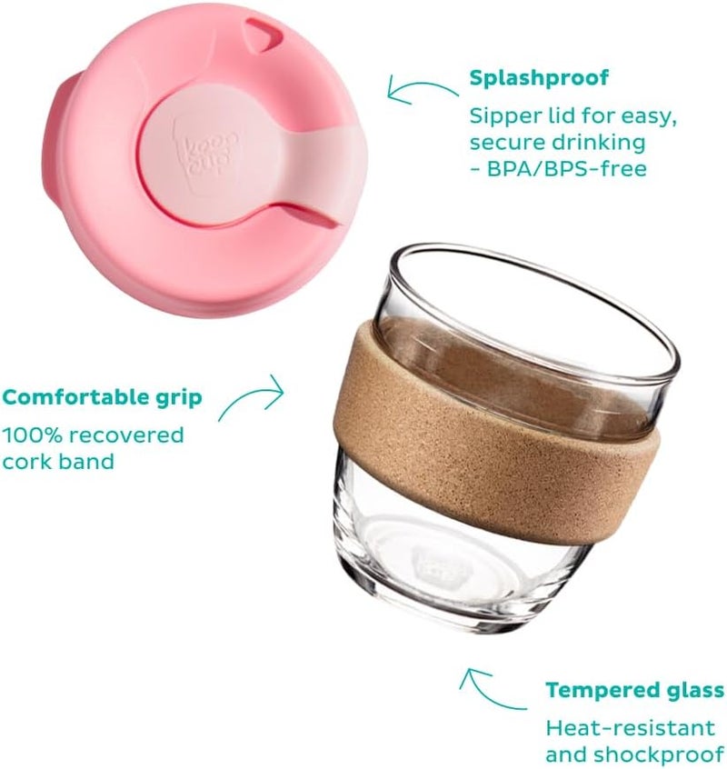 KeepCup Brew Cork - Reusable Coffee Cup Tempered Glass and Natural Cork, S 8oz/227ml - Frappe - Image 2