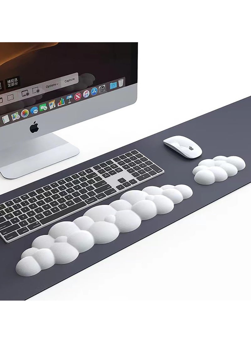 Keyboard Cloud Wrist Rest Mouse Pad Sets PU Memory Foam Non-Slip Soft and Elastic can Relieve Typing Pain Ergonomic Support for Desktop Office Gamer Computer Carpet Wrist Support Accessories (White) - Image 1