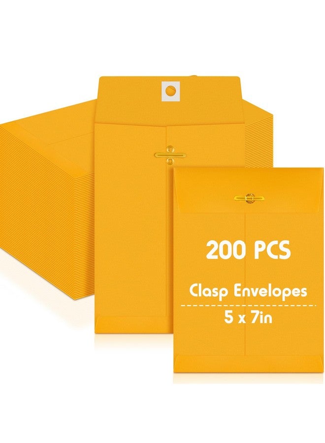 Geyee 200 Pcs 5 x 7" Clasp Envelopes Manilla Envelopes Gummed Clasp Closure 28 lb Kraft Paper Envelopes for Storing or Mailing Colored Envelopes for Home Business Office(Yellow) - Image 1