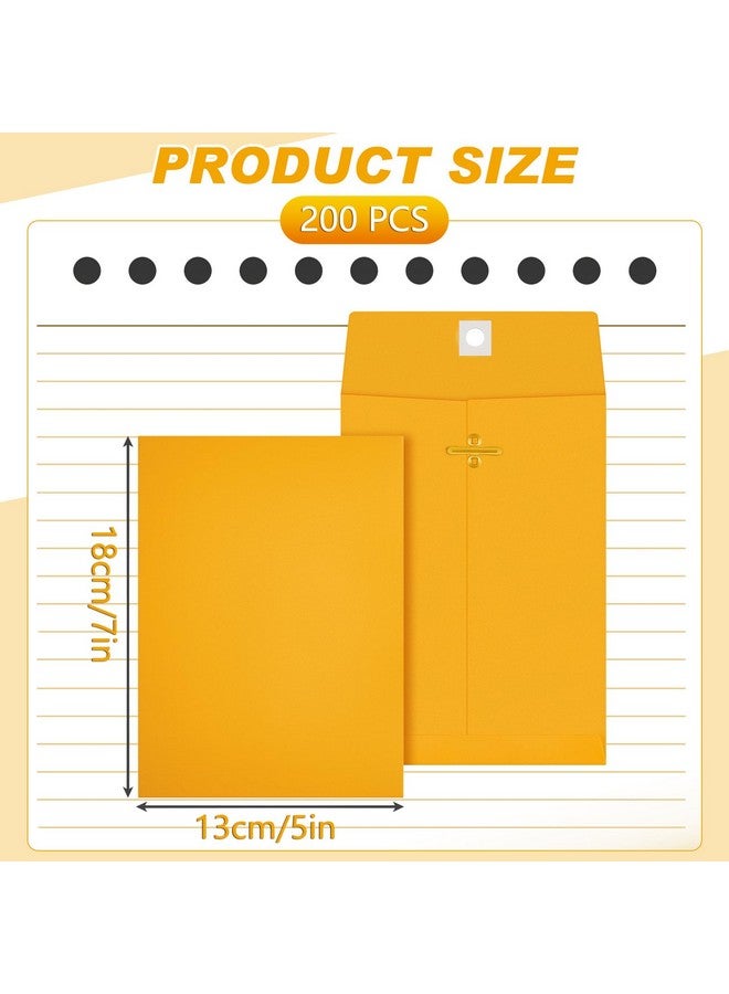 Geyee 200 Pcs 5 x 7" Clasp Envelopes Manilla Envelopes Gummed Clasp Closure 28 lb Kraft Paper Envelopes for Storing or Mailing Colored Envelopes for Home Business Office(Yellow) - Image 2