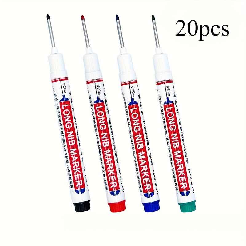 20 Pieces Long Nose Deep Hole Permanent Marker Set Industrial Grade Scriber Smudge Proof Carpenter Pencils For Woodworking Tiling Construction Office School - Image 2