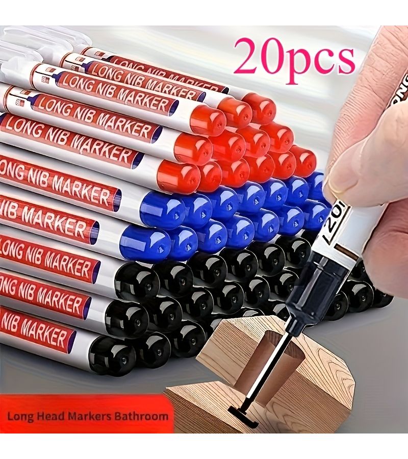 20 Pieces Long Nose Deep Hole Permanent Marker Set Industrial Grade Scriber Smudge Proof Carpenter Pencils For Woodworking Tiling Construction Office School - Image 1