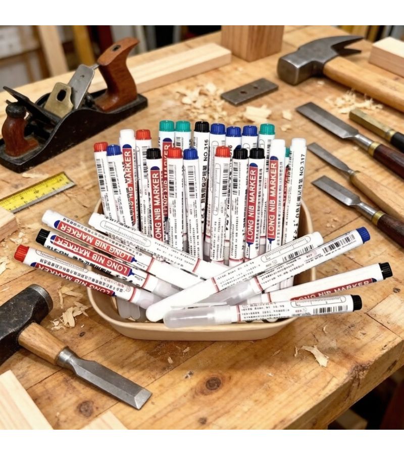 20 Pieces Long Nose Deep Hole Permanent Marker Set Industrial Grade Scriber Smudge Proof Carpenter Pencils For Woodworking Tiling Construction Office School - Image 3
