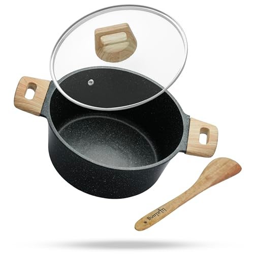 Lifelong Diecast Casserole 24 cm with Non-Riveted Wooden Handle, Glass Lid & Wooden Spatula | 4L Capacity Serves 4–6 | for Curries, Dal & Pulao | Induction & Gas Compatible | PFOA-Free Non-Stick - Image 1