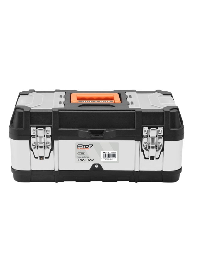 LAWAZIM Pro7 Tool Box with Iron Latches - 17inch Black and Silver - Portable Tool Storage Box with Removable Tray, Secure Latches, and Clear Lid Compartments - Ideal for Home, Garage, and Workshop Use - Image 4